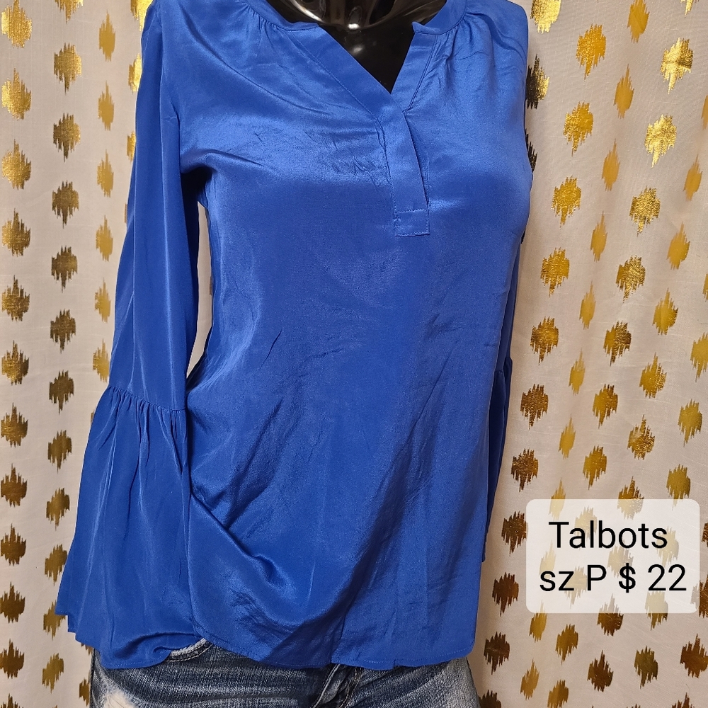 TALBOTS  blue Blouse long sleeve size P
